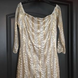 BRAND NEW GOLD SEQUIN OFF THE SHOULDER DRESS